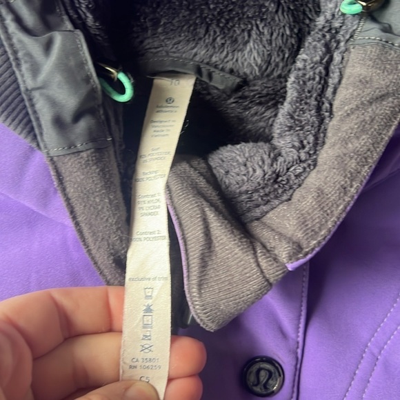 Lululemon Escapade Purple Grey Zip Up Midweight Hooded Fur Lined Coat - Picture 5 of 12